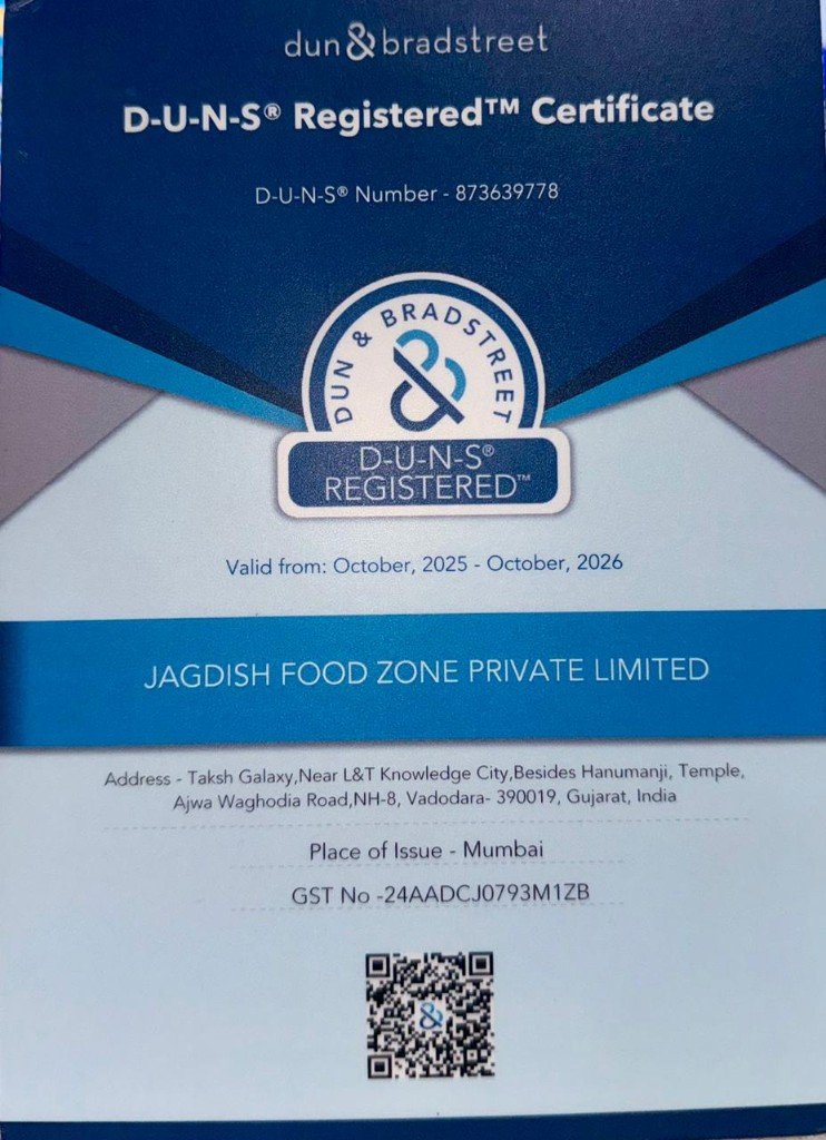 D-U-N-S Registered Certificate for Jagdish Food Zone Private Limited