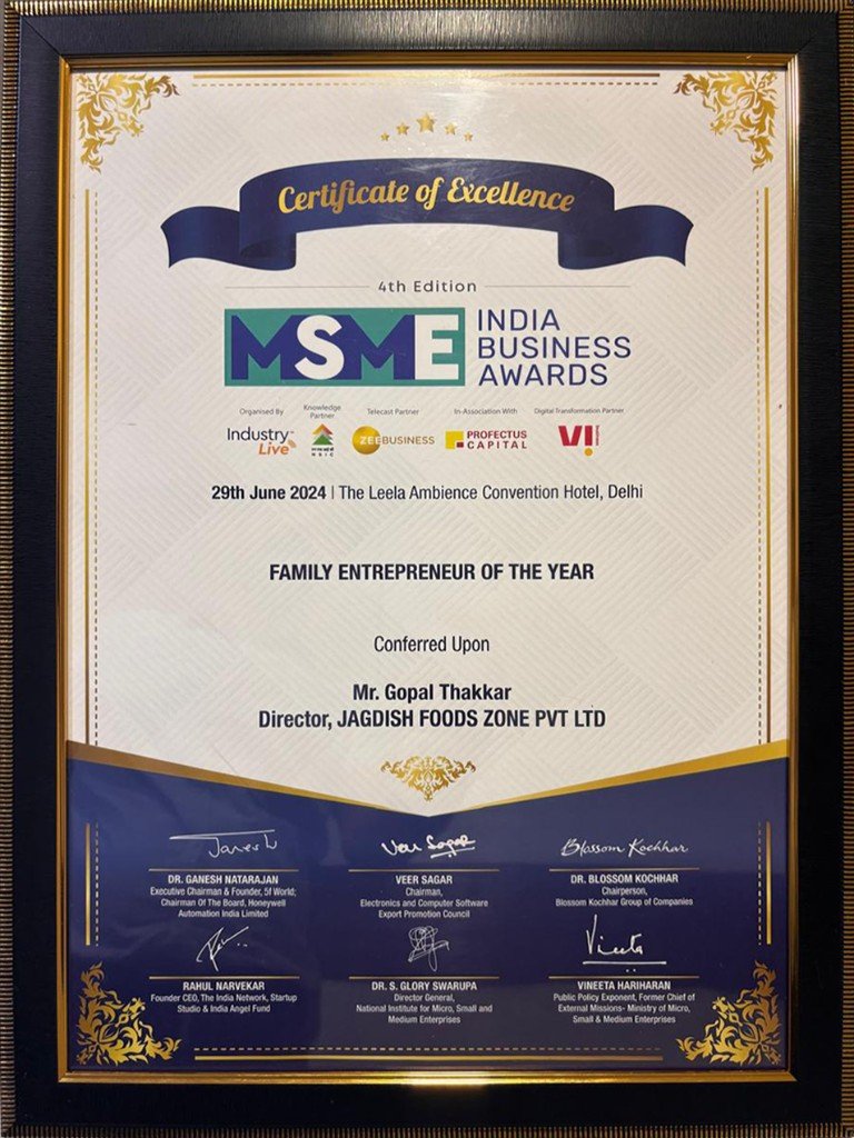 Certificate for Family Entrepreneur of the Year
